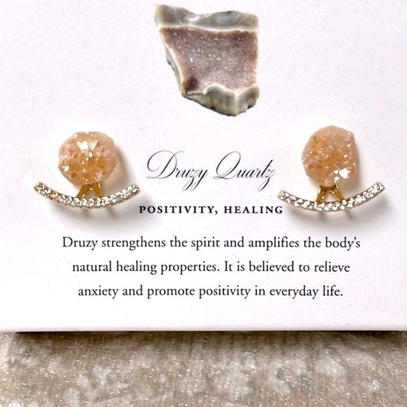 Brand New Luna Norte 14Kt Gold Plated Druzy Quartz Interchangeable Post Earrings - Picture 6 of 16